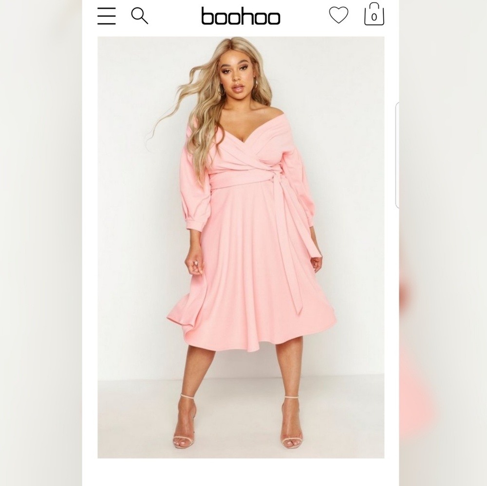 NWT Boohoo Off-the-shoulder Pink Midi Dress